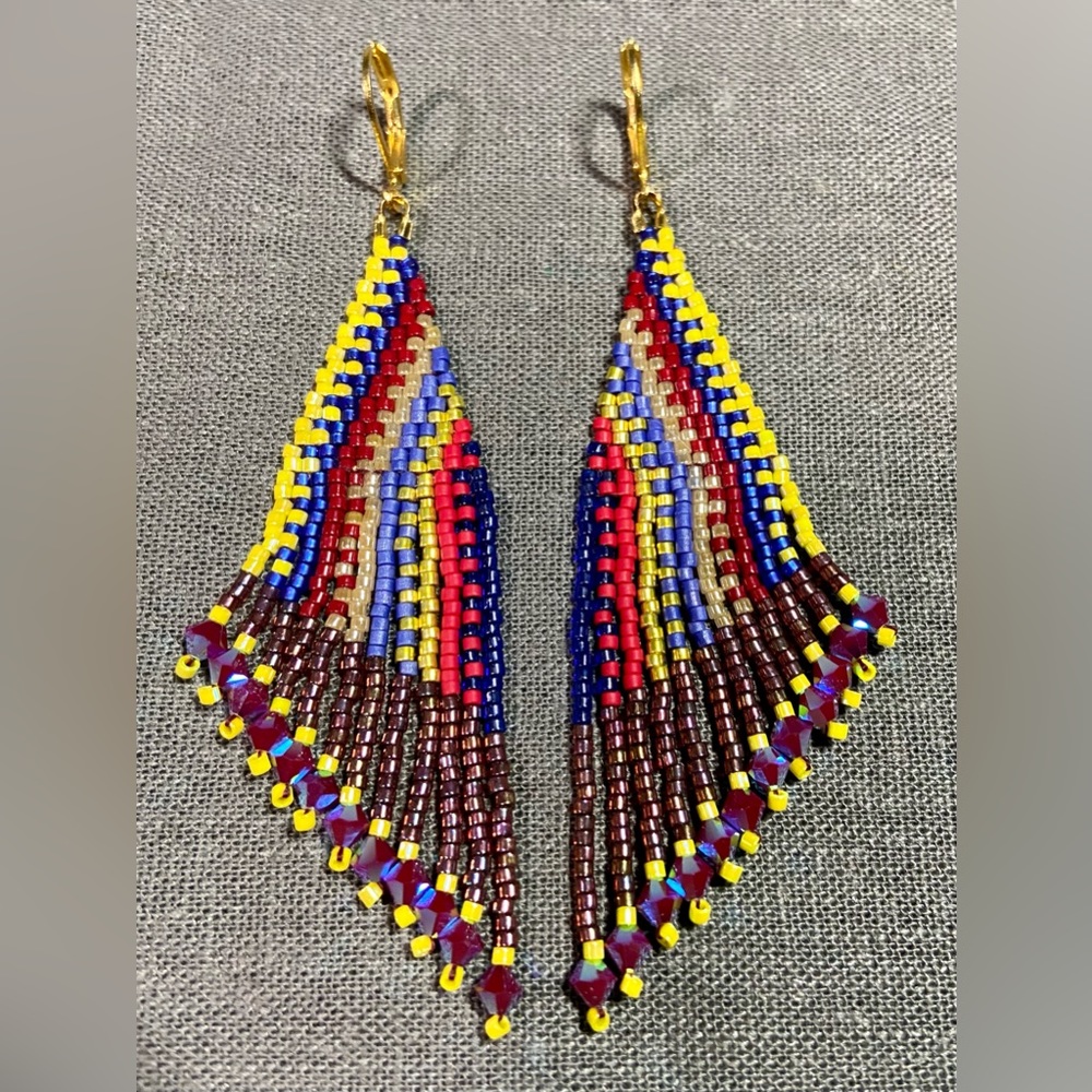 Primary Colors Angular Stripes Beaded Earrings - image 1